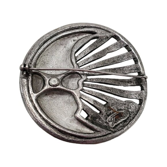 Vtg Man in the Moon Brooch Pin Signed Tona Pewter Silver Tone Faux Marquisite - Picture 7 of 9
